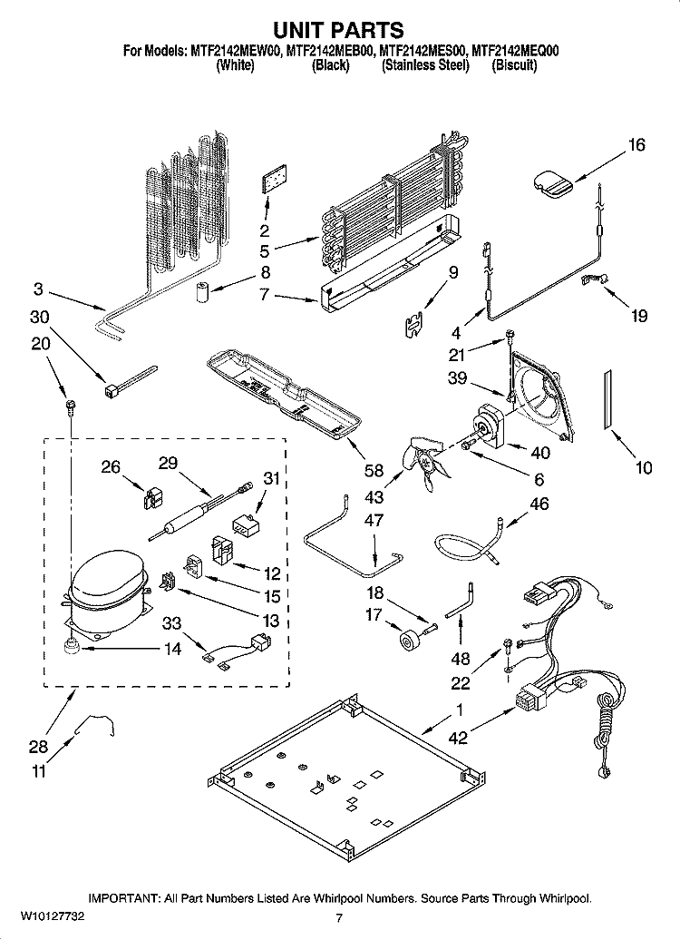 UNIT PARTS Diagram and Parts List for MTF2142MES00  Whirlpool Refrigerator