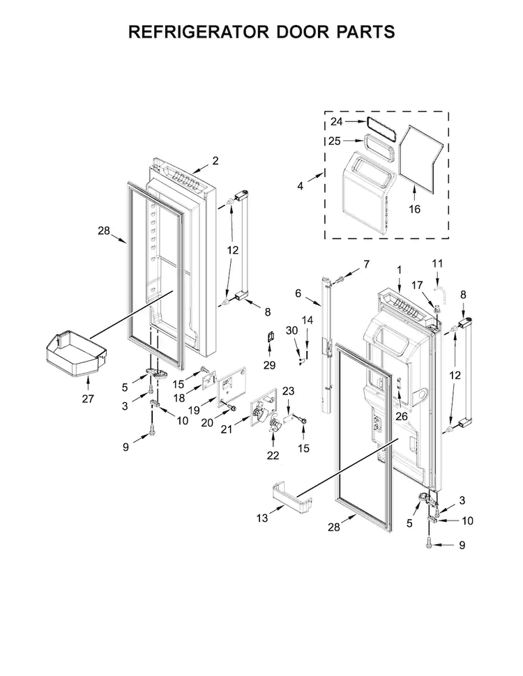 Refrigerator Door Parts Diagram and Parts List for KRFF507EBL00  KitchenAid Refrigerator