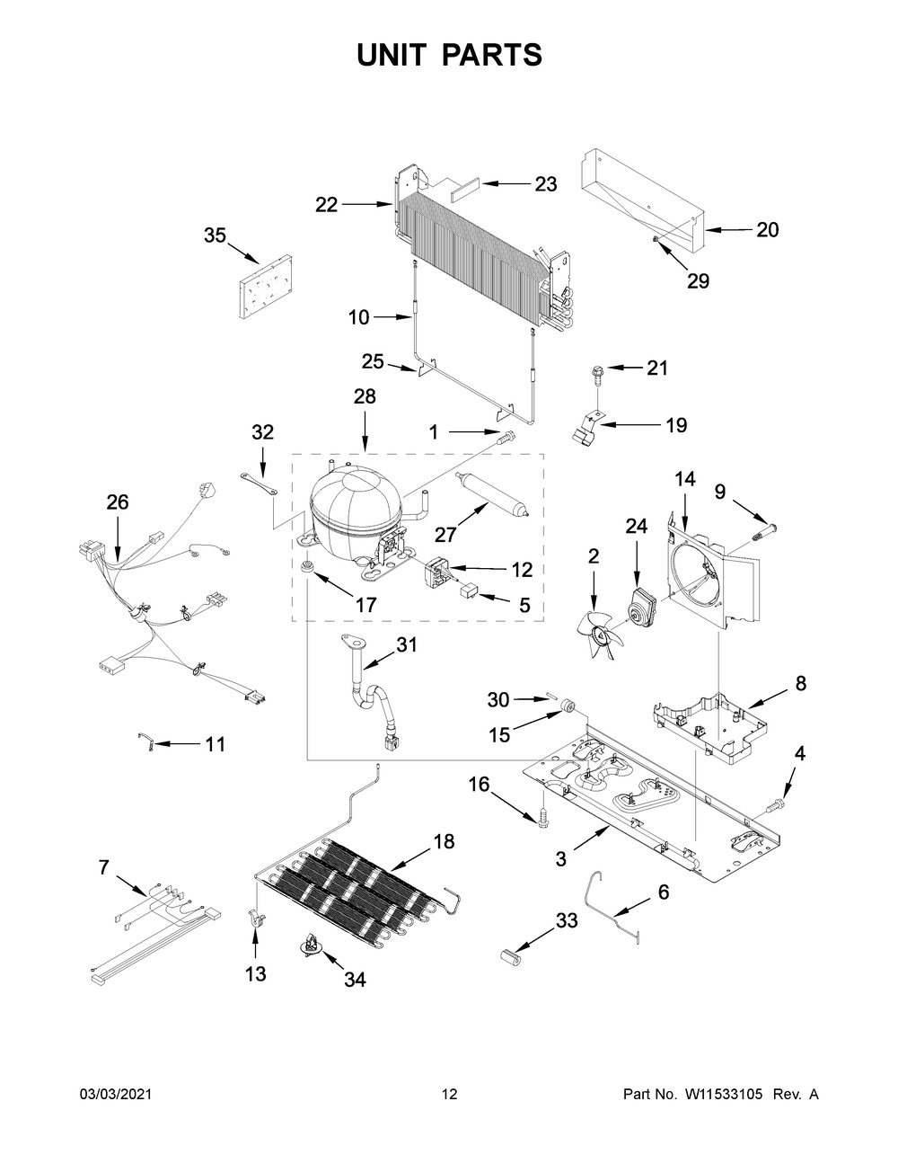 Unit Parts Diagram and Parts List for KRFC302EPA03  Whirlpool Refrigerator