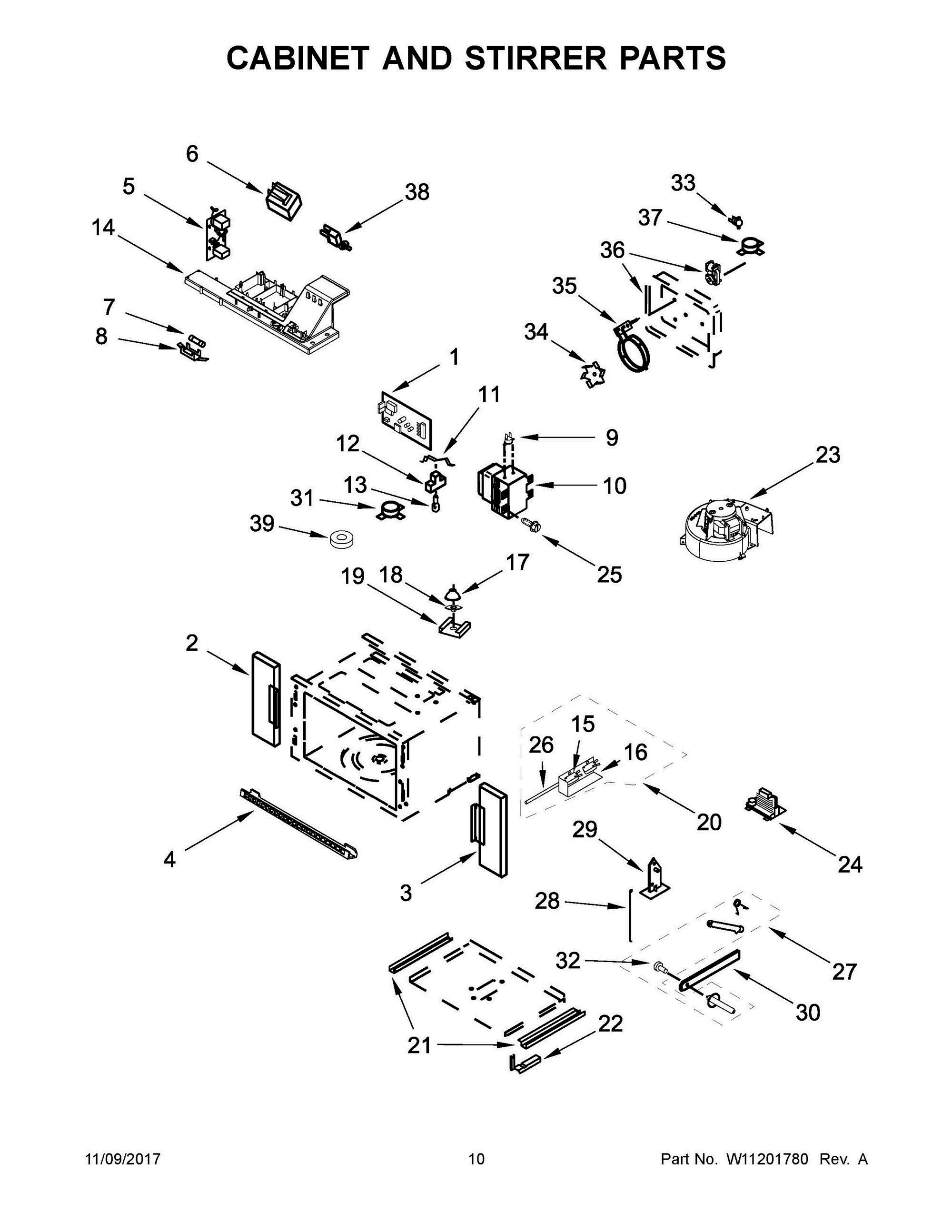 06 - CABINET AND STIRRER PARTS Diagram and Parts List for WOC97ES0ES03  Whirlpool Microwave Oven Combo