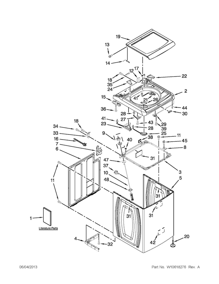 Top And Cabinet Parts Diagram and Parts List for WTW8540BW0  Whirlpool Washer