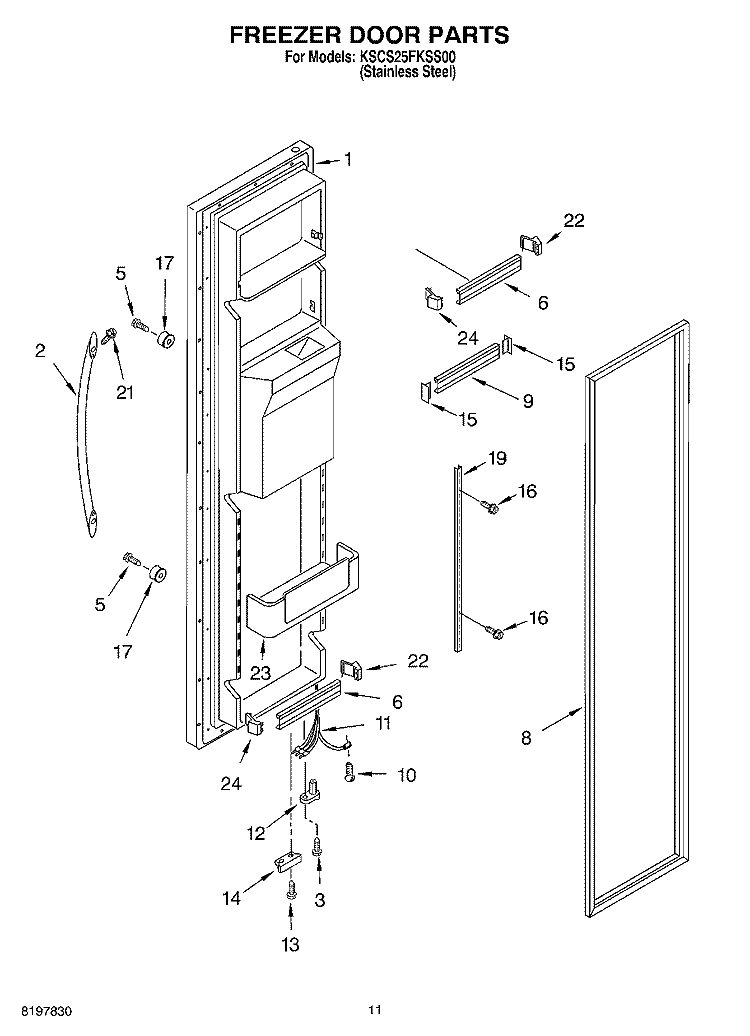 FREEZER DOOR PARTS Diagram and Parts List for KSCS25FKSS00  KitchenAid Refrigerator
