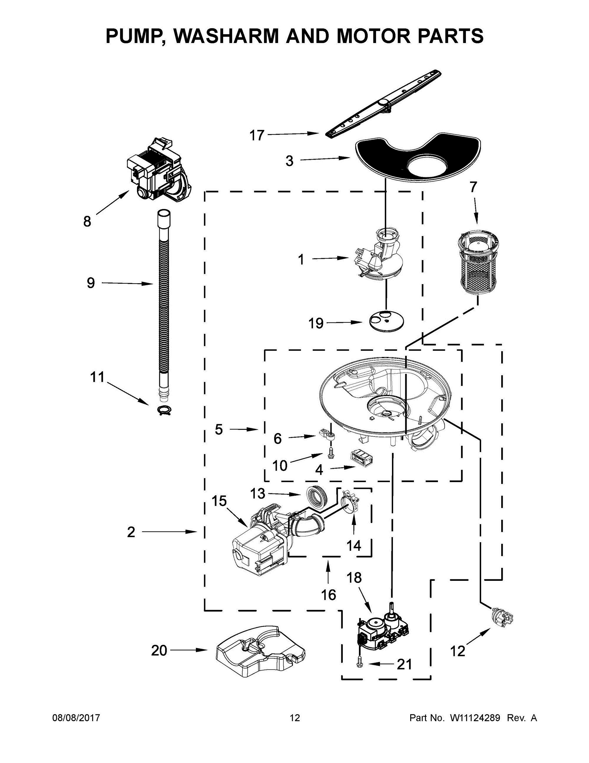 07 - PUMP, WASHARM AND MOTOR PARTS Diagram and Parts List for WDF560SAFB2  Whirlpool Dishwasher
