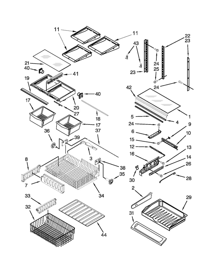 Shelf Parts Diagram and Parts List for WRF532SNBB00  Whirlpool Refrigerator