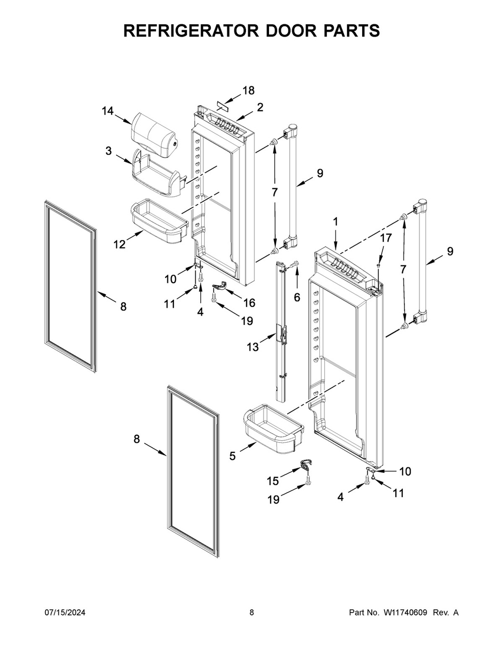 05 - Refrigerator Door Parts Diagram and Parts List for MFC2062FEZ13  Whirlpool Refrigerator