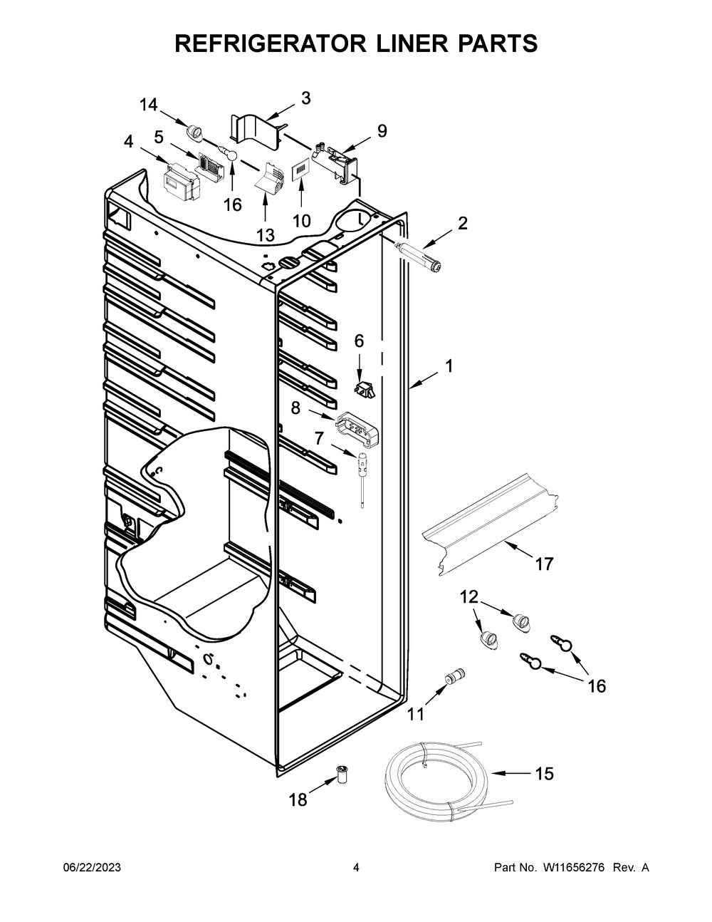 Refrigerator Liner Parts Diagram and Parts List for WRS571CIHV05  Whirlpool Refrigerator