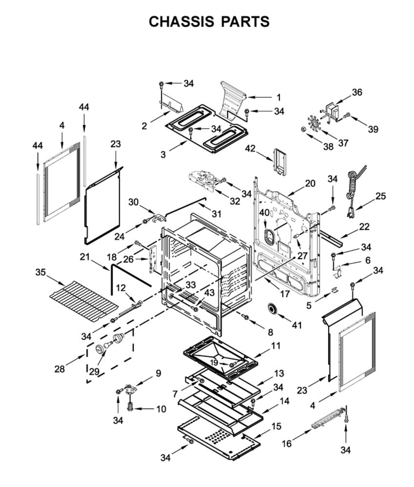 Chassis Parts Diagram and Parts List for WFG550S0HV2  Whirlpool Range