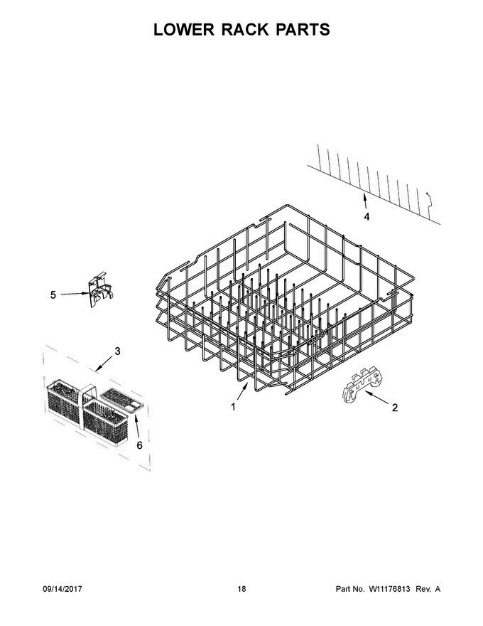 10 - Lower Rack Parts Diagram and Parts List for KDTE554CSS4  KitchenAid Dishwasher