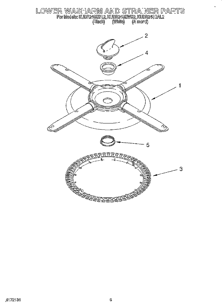 LOWER WASHARM AND STRAINER Diagram and Parts List for KUDR24SEAL2  KitchenAid Dishwasher