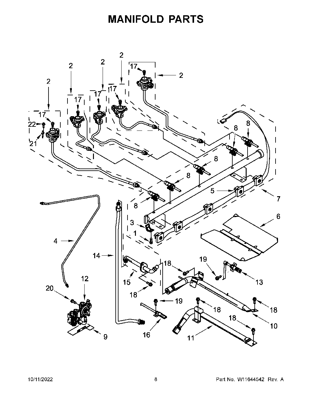 Manifold Parts Diagram and Parts List for KFGG500ESS6  KitchenAid Range