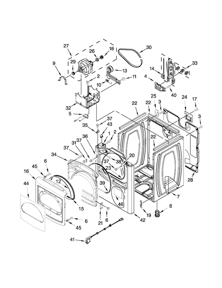 Cabinet Parts Diagram and Parts List for 11068102310  Kenmore Dryer