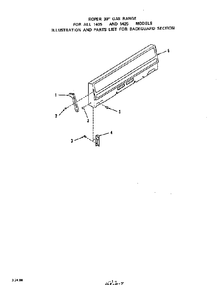 Backguard Diagram and Parts List for 1405*1A  Roper Range