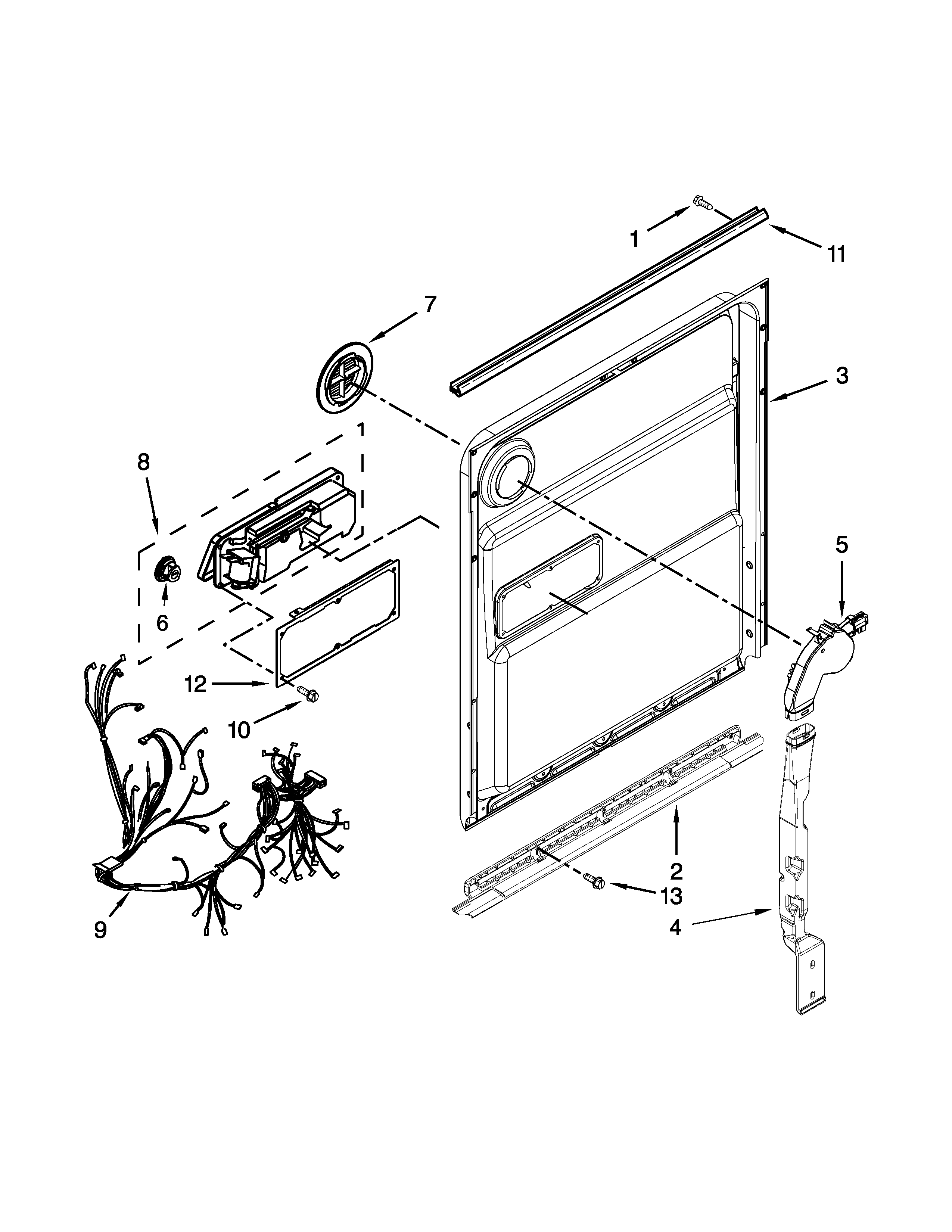 Inner Door Parts Diagram and Parts List for 66513692N410  Kenmore Dishwasher