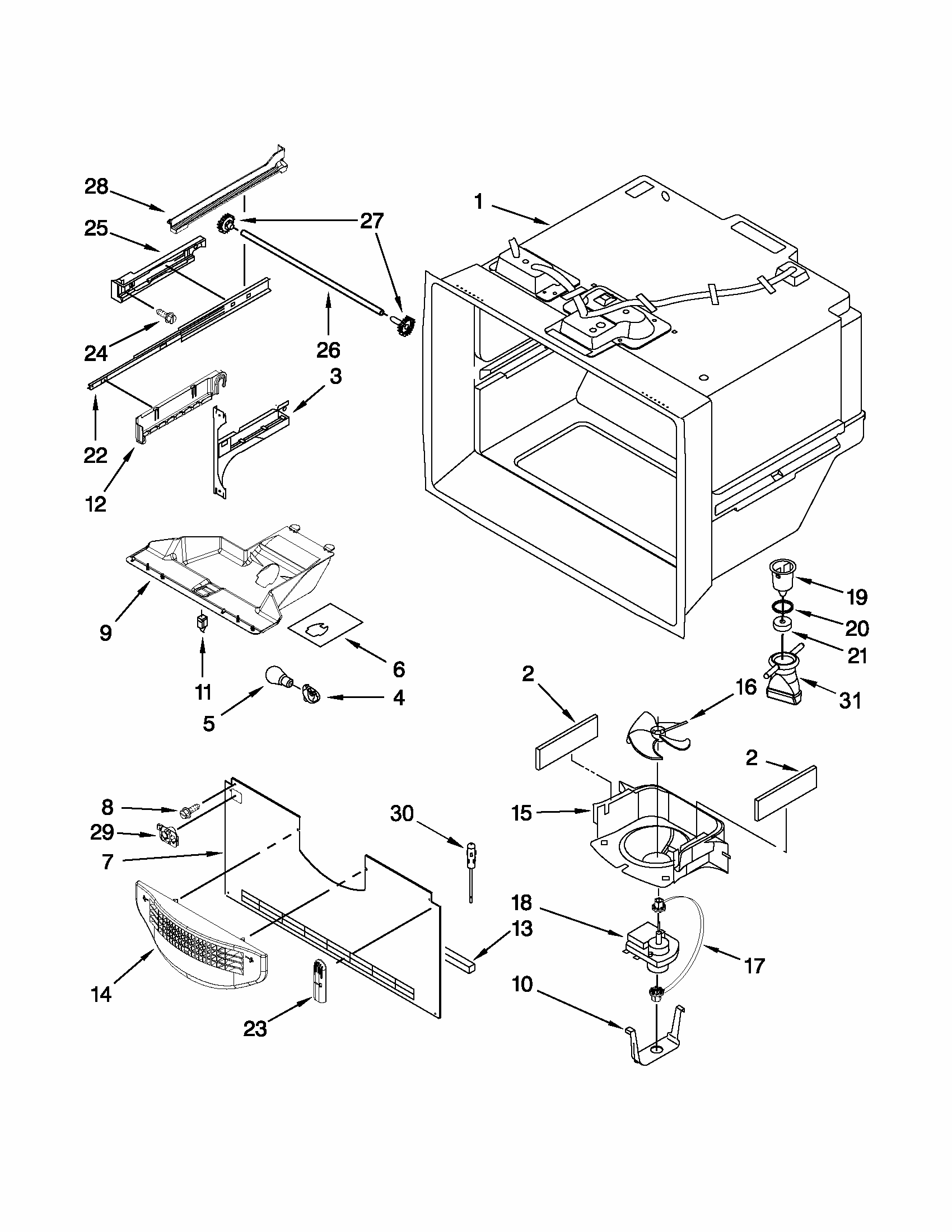 Freezer Liner Parts Diagram and Parts List for 59669283014  Kenmore Refrigerator