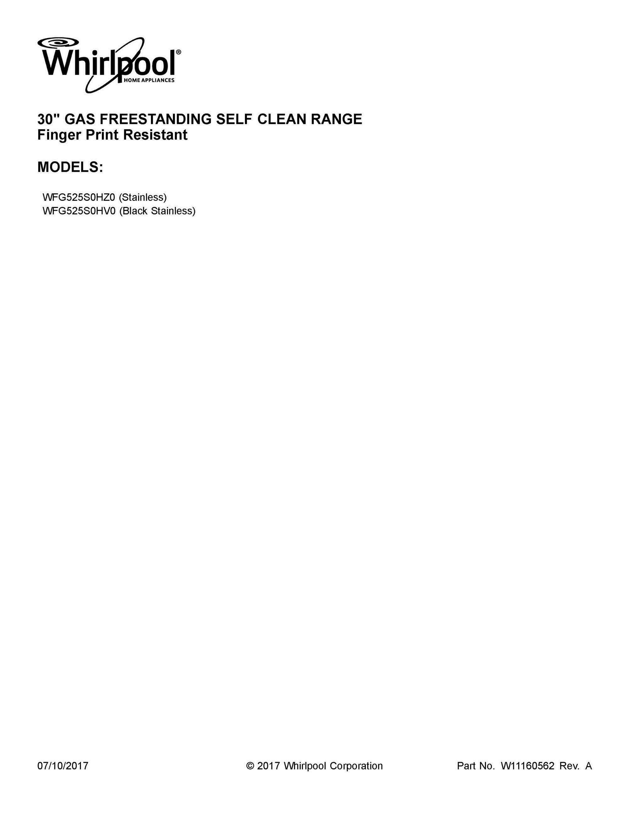 01 - COVER SHEET Diagram and Parts List for WFG525S0HV0  Whirlpool Range