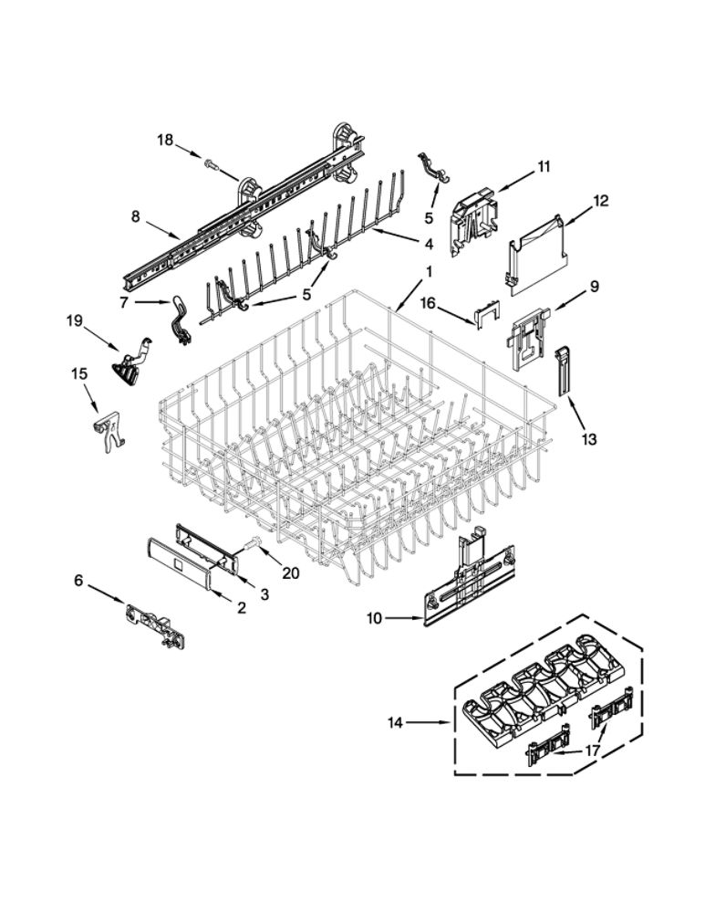 Upper Rack And Track Parts Diagram and Parts List for 66512783K313  Kenmore Dishwasher