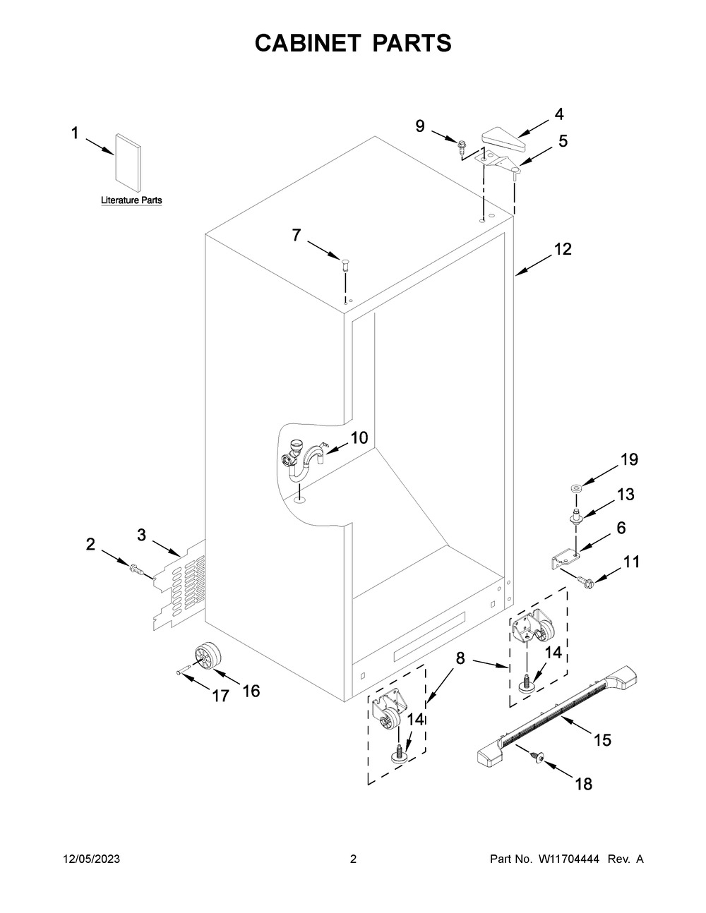 Cabinet Parts Diagram and Parts List for WZF34X18DW08  Whirlpool Freezer
