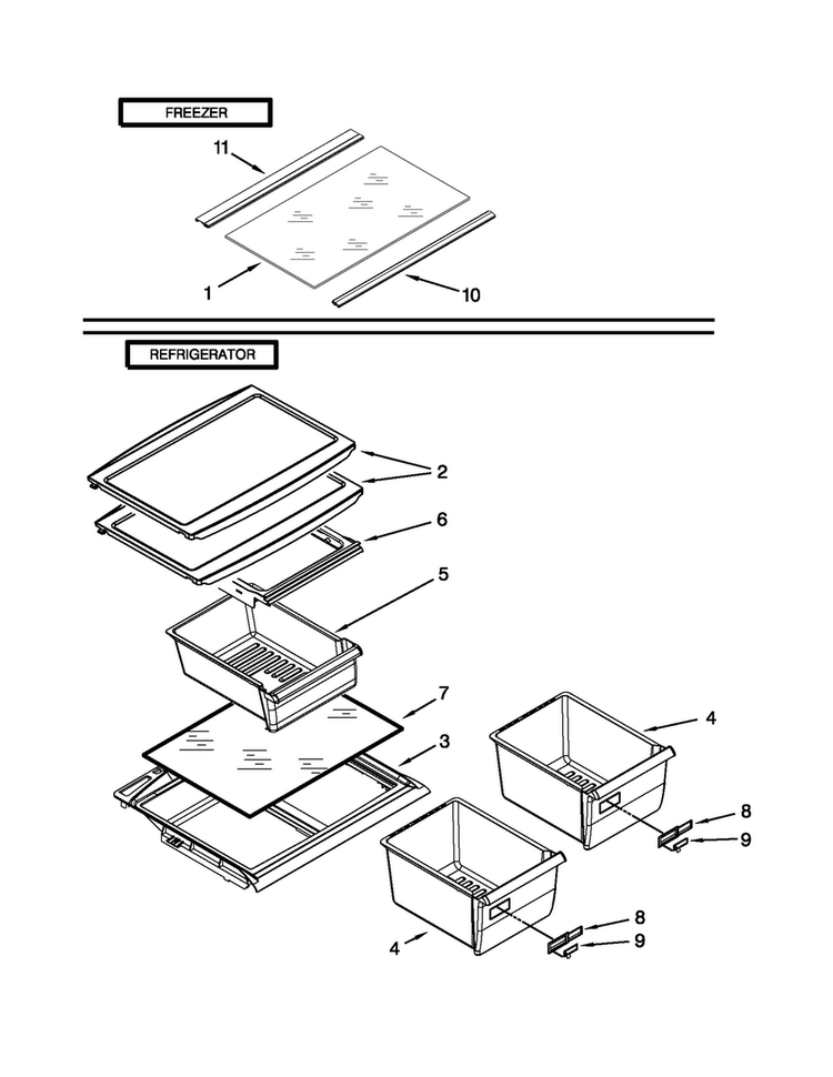 Shelf Parts Diagram and Parts List for W8RXCGFXB02  Whirlpool Refrigerator