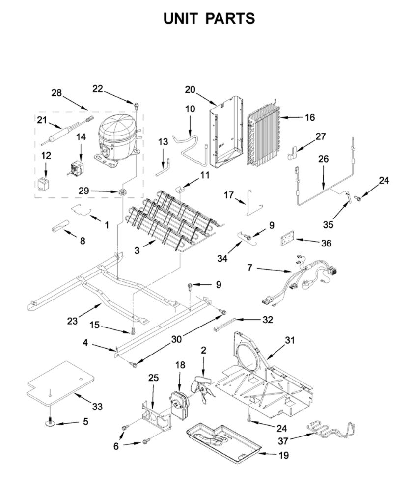 Unit Parts Diagram and Parts List for WRS312SNHW02  Whirlpool Refrigerator