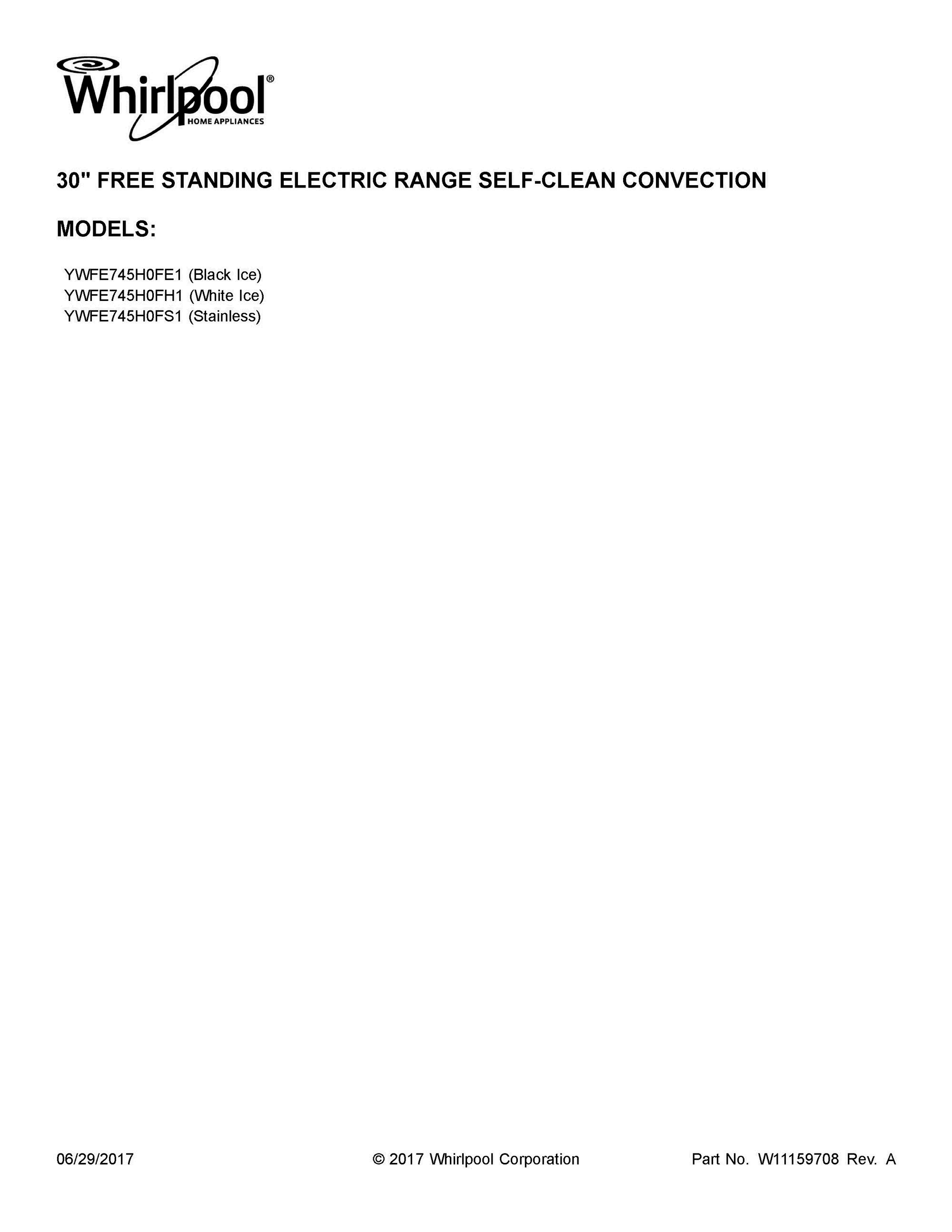 01 - COVER SHEET Diagram and Parts List for YWFE745H0FH1  Whirlpool Range