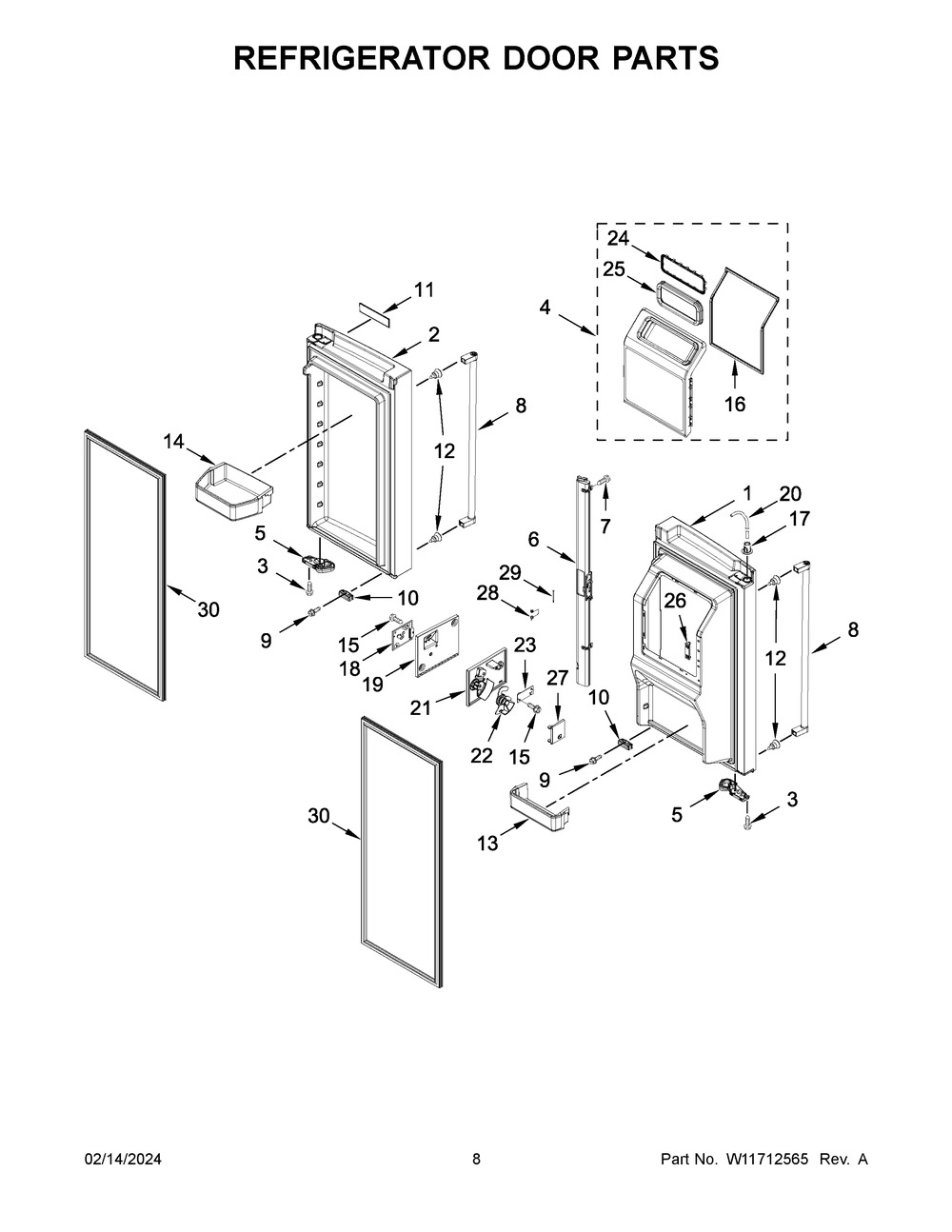 Refrigerator Door Parts Diagram and Parts List for KRMF536RPS00  KitchenAid Refrigerator