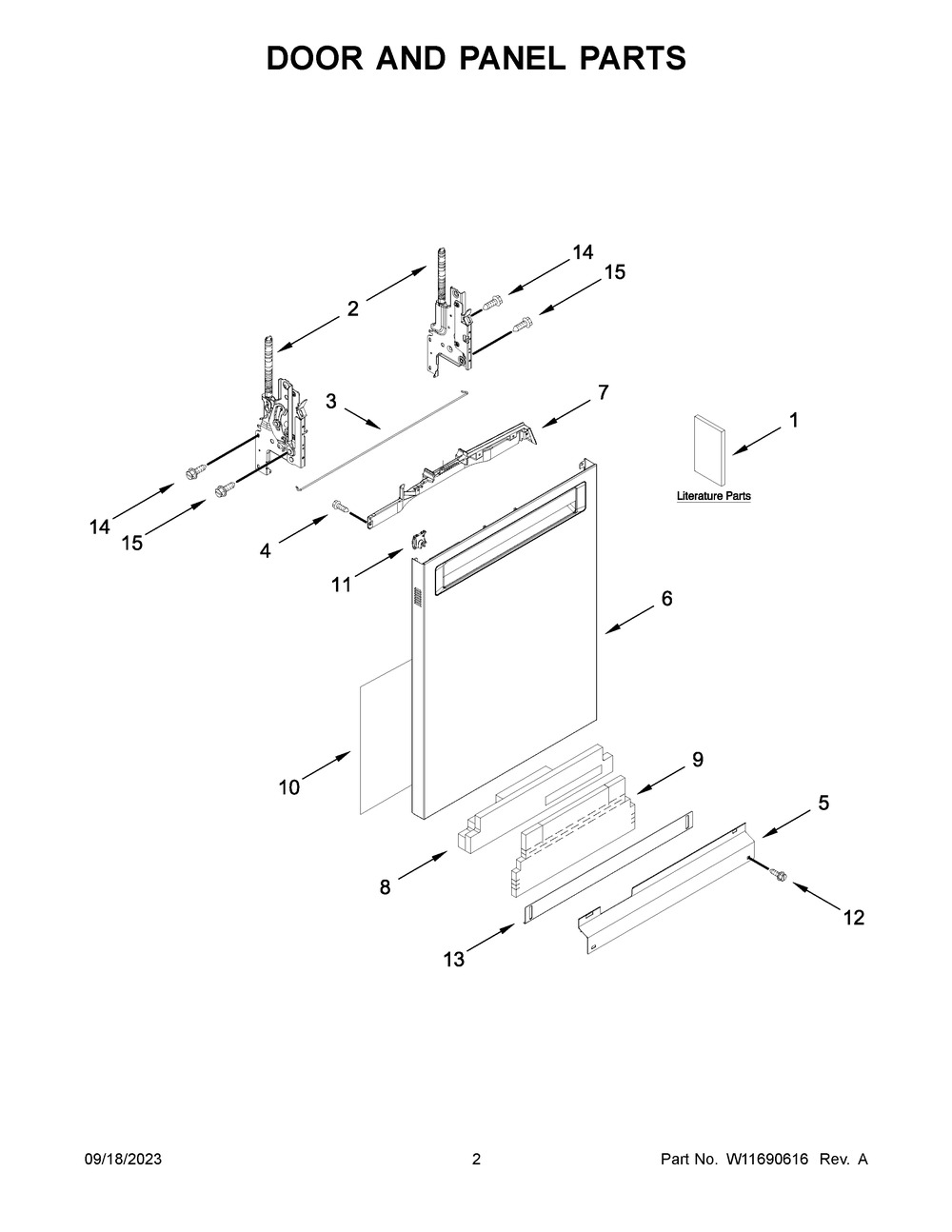 Door And Panel Parts Diagram and Parts List for KDPM704KPS2  KitchenAid Dishwasher