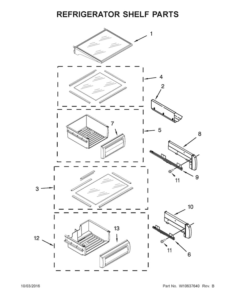 Refrigerator Shelf Parts Diagram and Parts List for KSSC48QVS06  KitchenAid Refrigerator