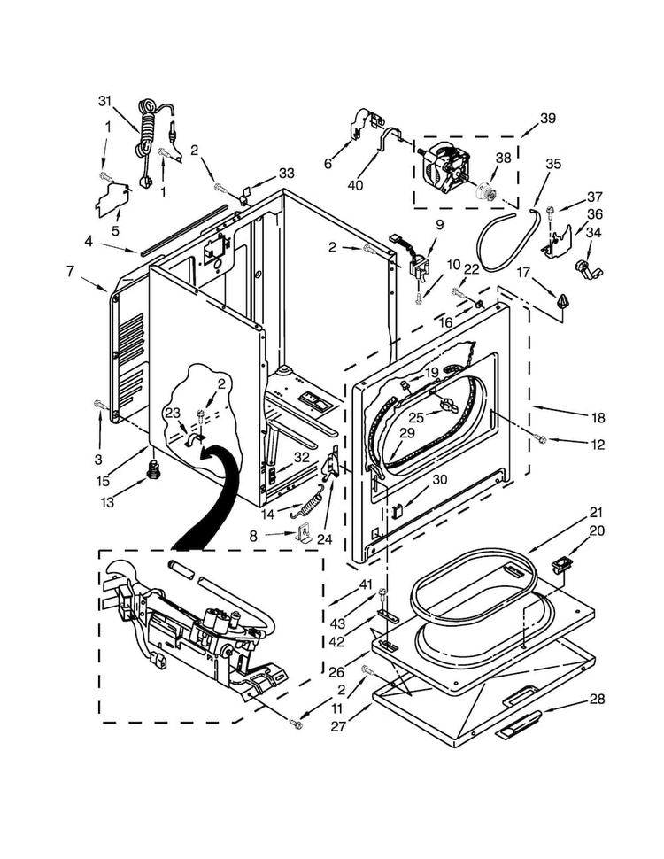 Cabinet Parts Diagram and Parts List for 7MWGD1930DM2  Whirlpool Dryer