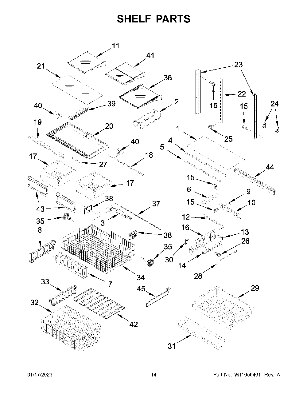 Shelf Parts Diagram and Parts List for KRFF302ESS06  KitchenAid Refrigerator