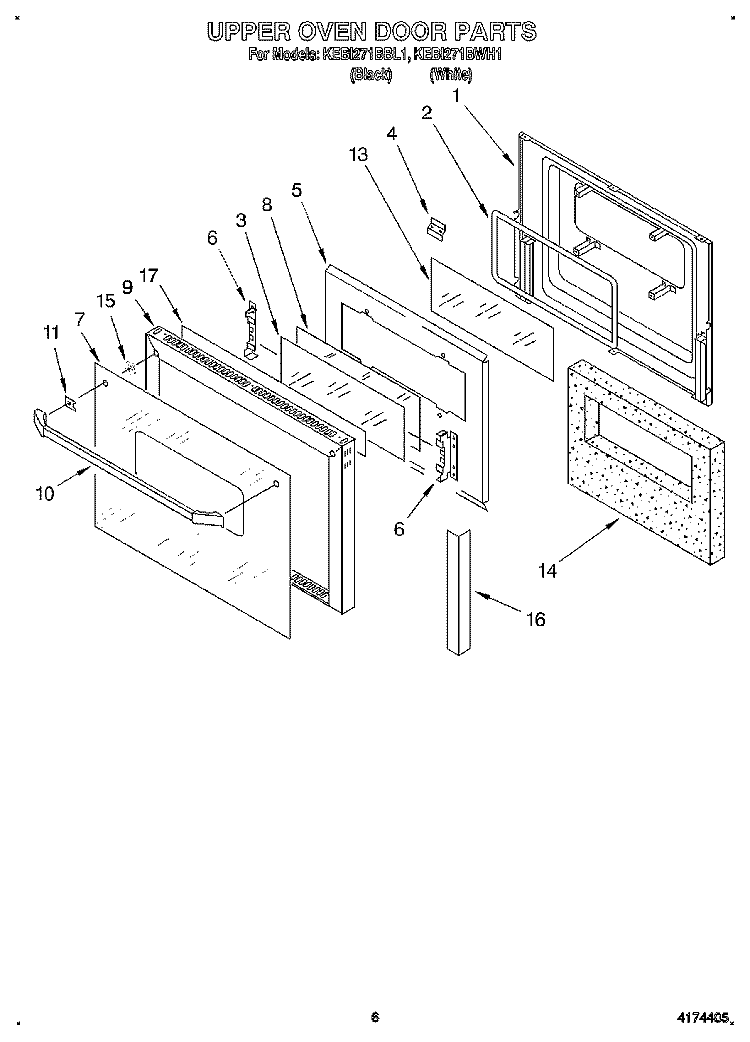 UPPER OVEN DOOR Diagram and Parts List for KEBI271BBL1  KitchenAid Wall Oven