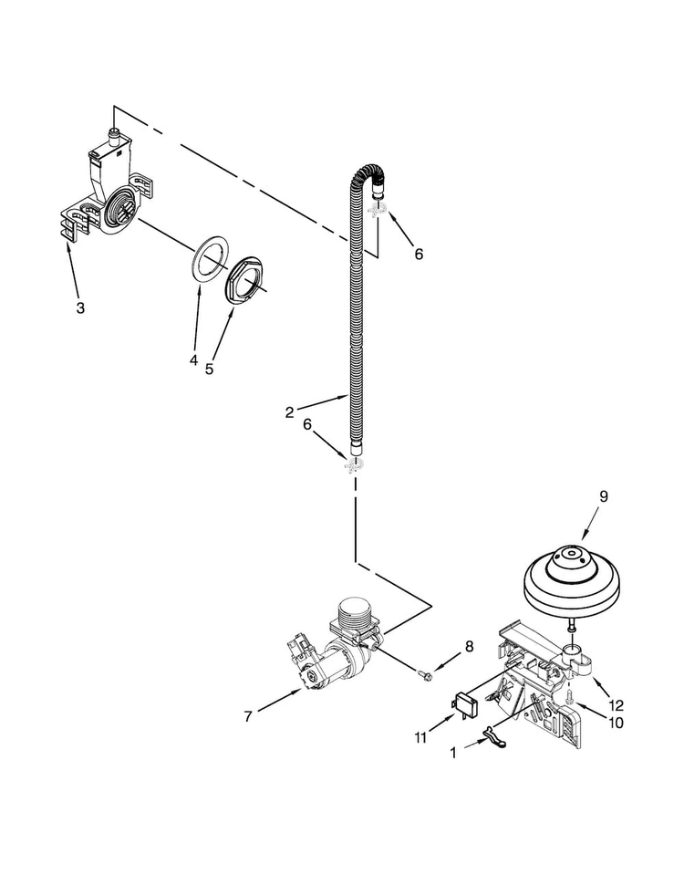 Fill, Drain And Overfill Parts Diagram and Parts List for WDP350PAAW4  Whirlpool Dishwasher