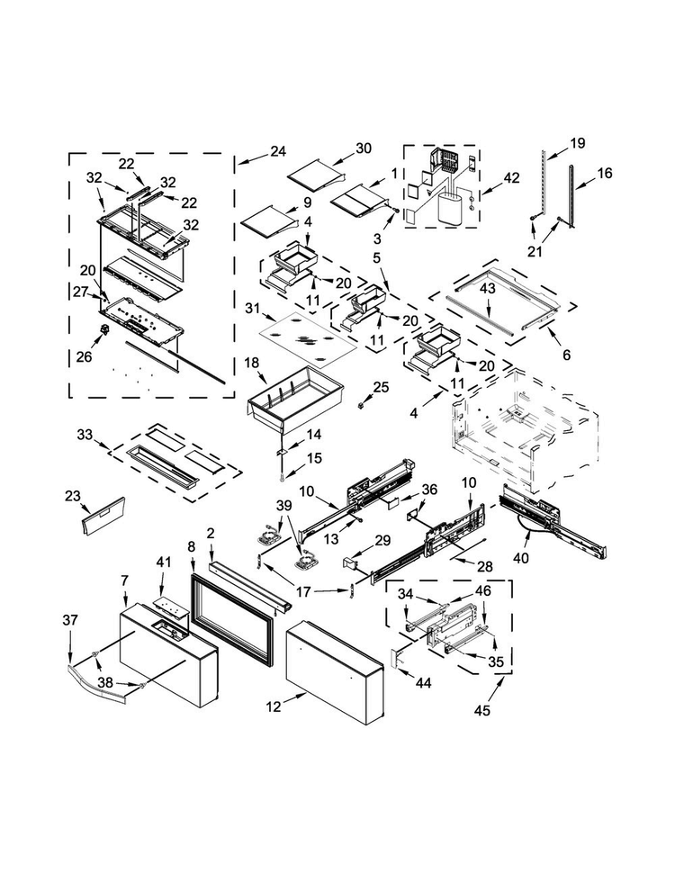 Shelf Parts Diagram and Parts List for WRV996FDEE02  Whirlpool Refrigerator