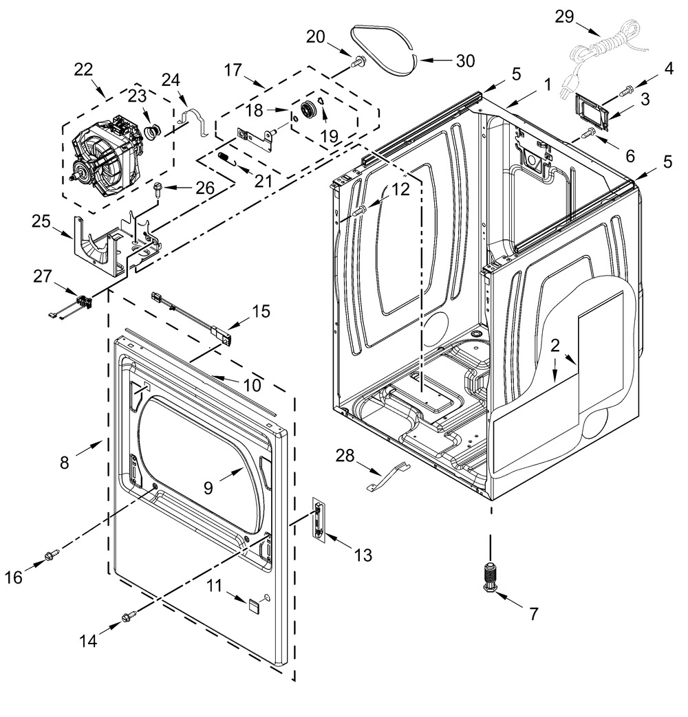 Cabinet Parts Diagram and Parts List for MGD6230HW4,MGD6230HC4  Whirlpool Dryer