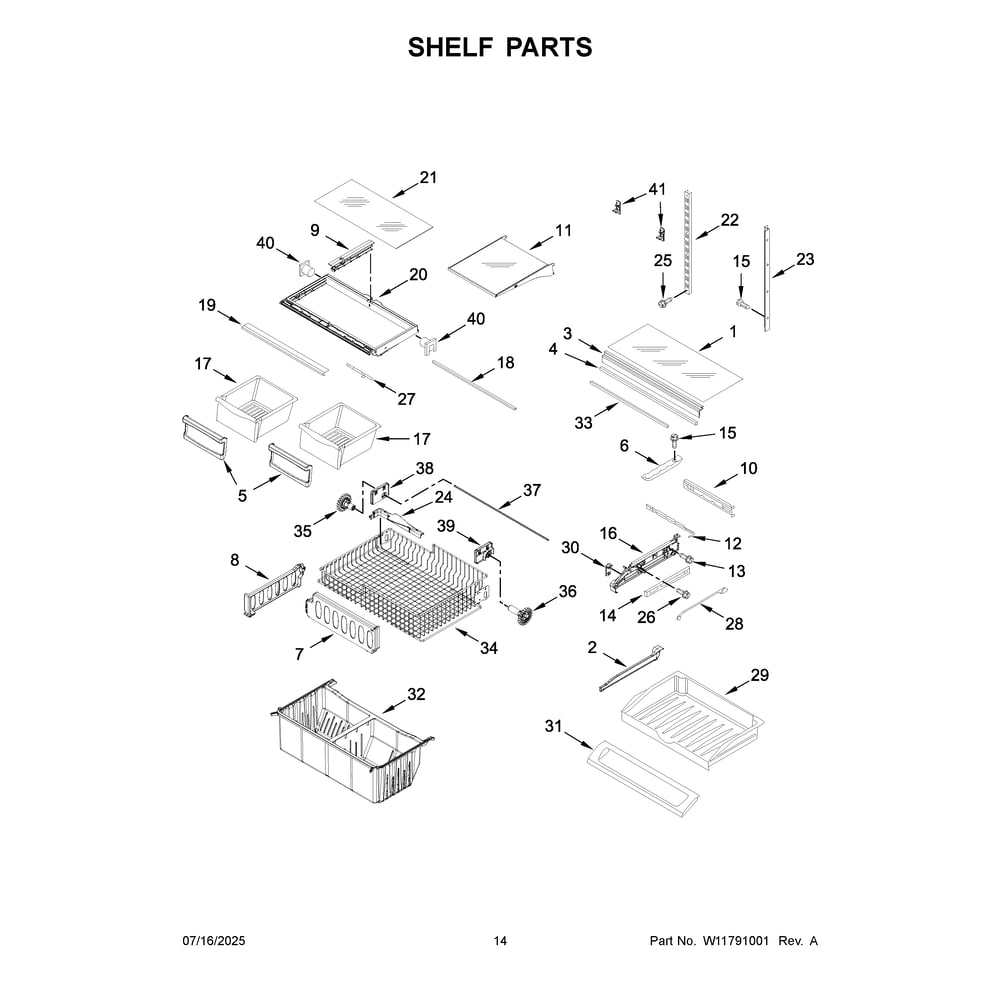 Shelf Parts Diagram and Parts List for WRFF5333PZ03  Whirlpool Refrigerator