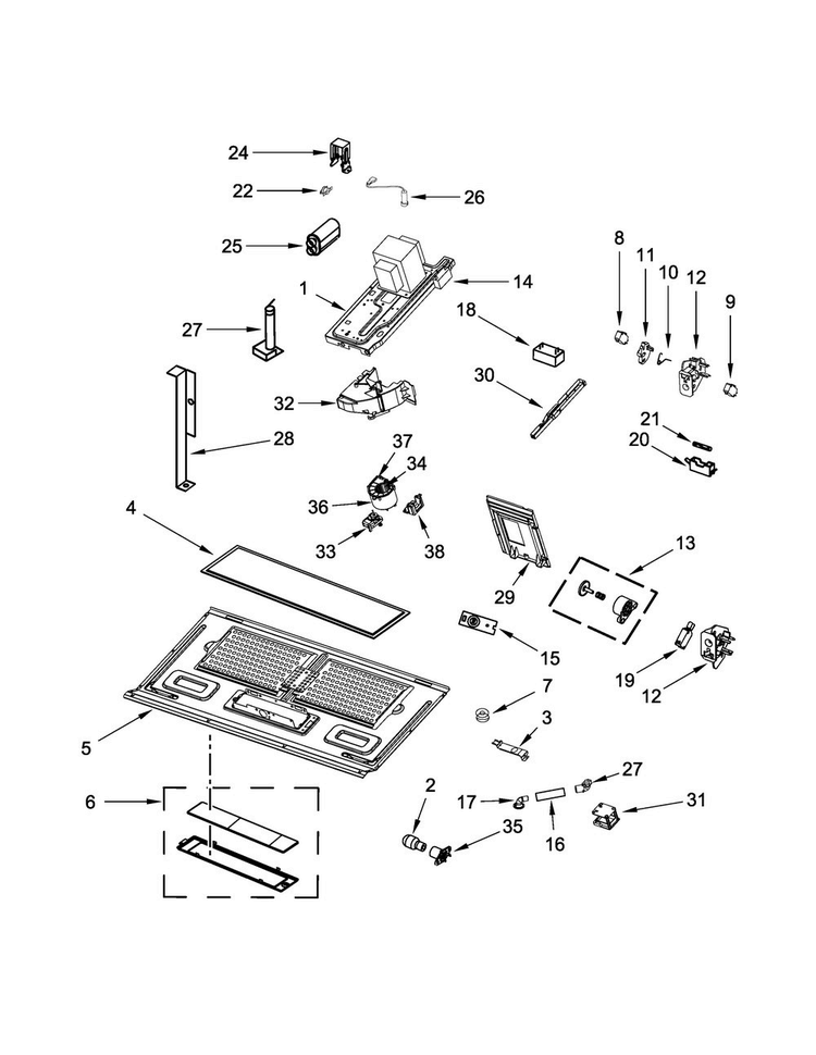 Interior And Ventilation Parts Diagram and Parts List for WMH73521CH2  Whirlpool Microwave
