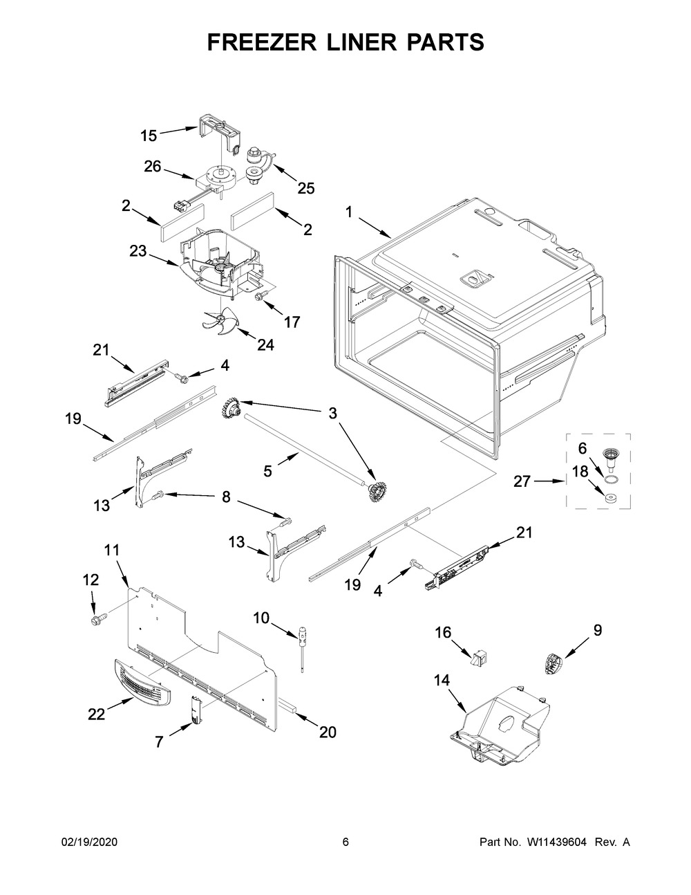 Freezer Liner Parts Diagram and Parts List for WRX735SDHV02  Whirlpool Refrigerator