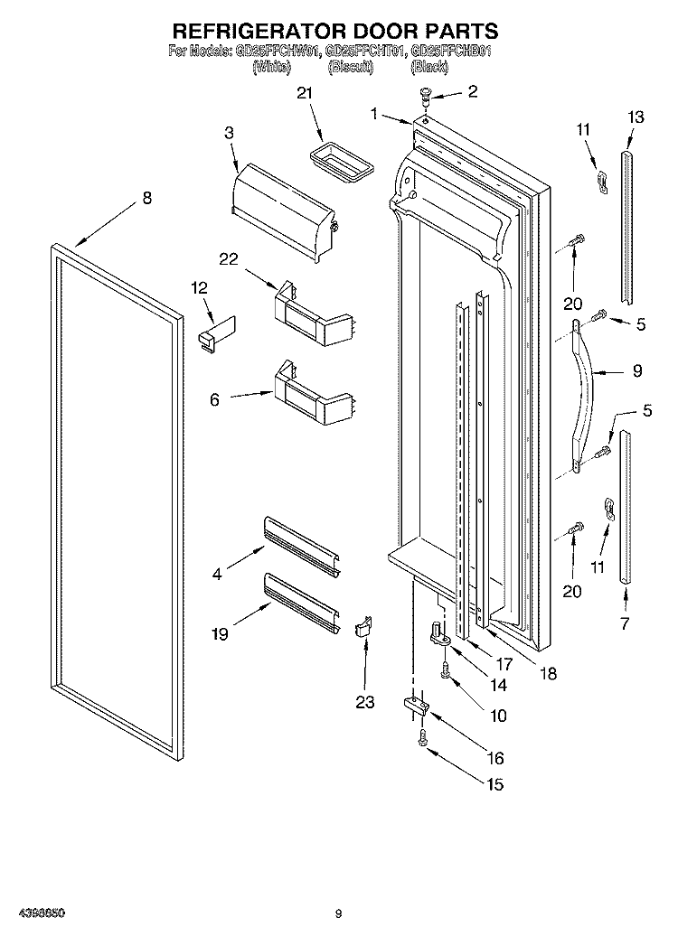 REFRIGERATOR DOOR Diagram and Parts List for GD25FFCHT01  Whirlpool Refrigerator