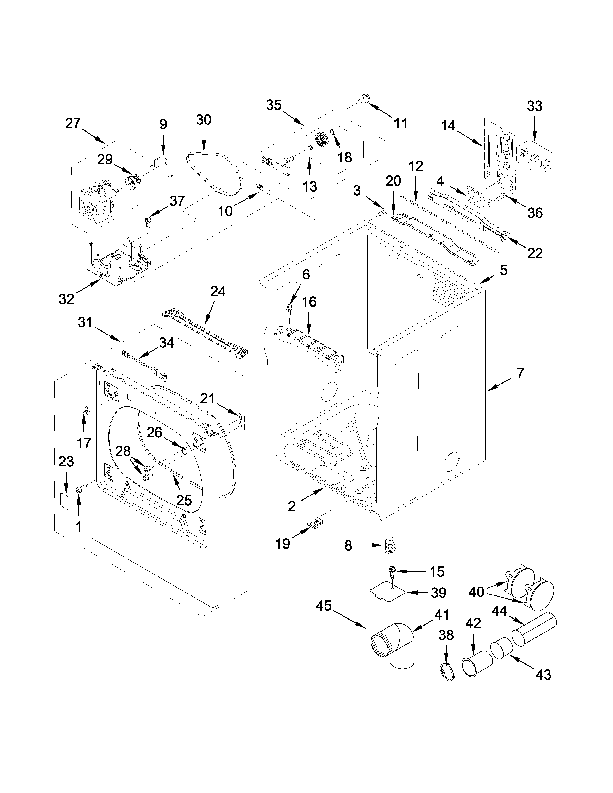 Cabinet Parts Diagram and Parts List for 11069132413  Kenmore Dryer