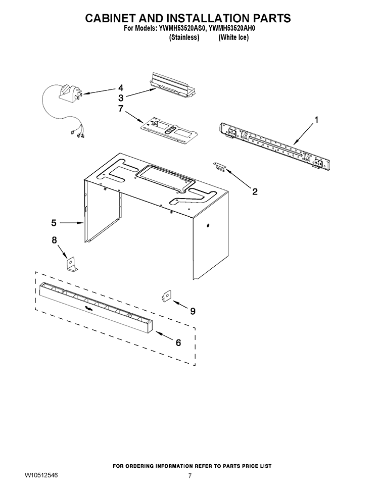 CABINET AND INSTALLATION PARTS Diagram and Parts List for YWMH53520AH0  Whirlpool Microwave