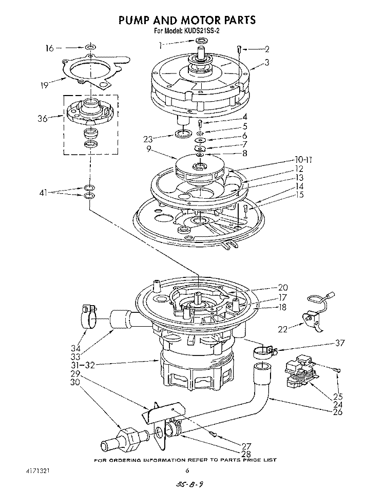 PUMP AND MOTOR Diagram and Parts List for KUDS21SS2  KitchenAid Dishwasher