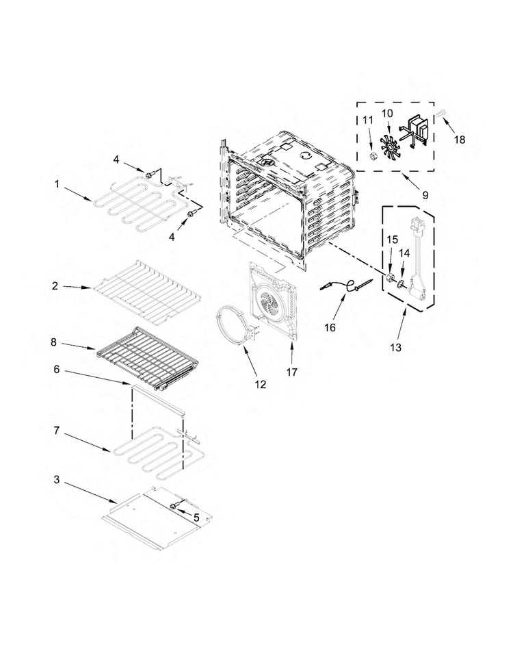 Internal Oven Parts Diagram and Parts List for WOC97ES0ES02  Whirlpool Microwave