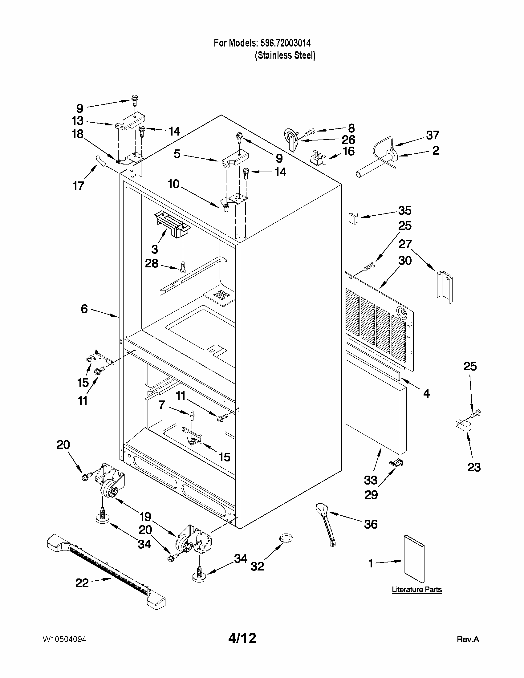 Cabinet Parts Diagram and Parts List for 59672003014  Kenmore Refrigerator