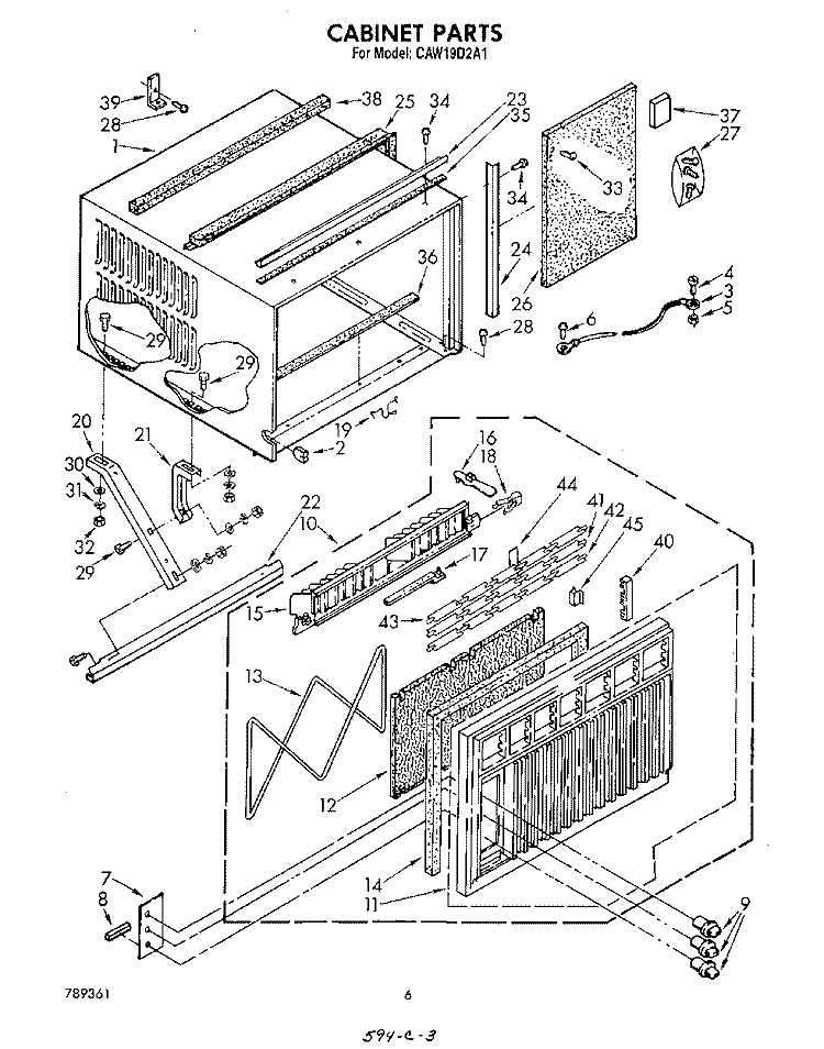 CABINET Diagram and Parts List for CAW19D2A1  Whirlpool Air Conditioner
