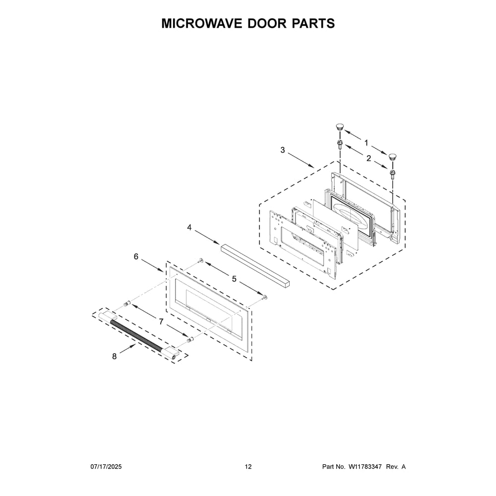 Microwave Door Parts Diagram and Parts List for KOEC727SPS00  KitchenAid Microwave Oven Combo