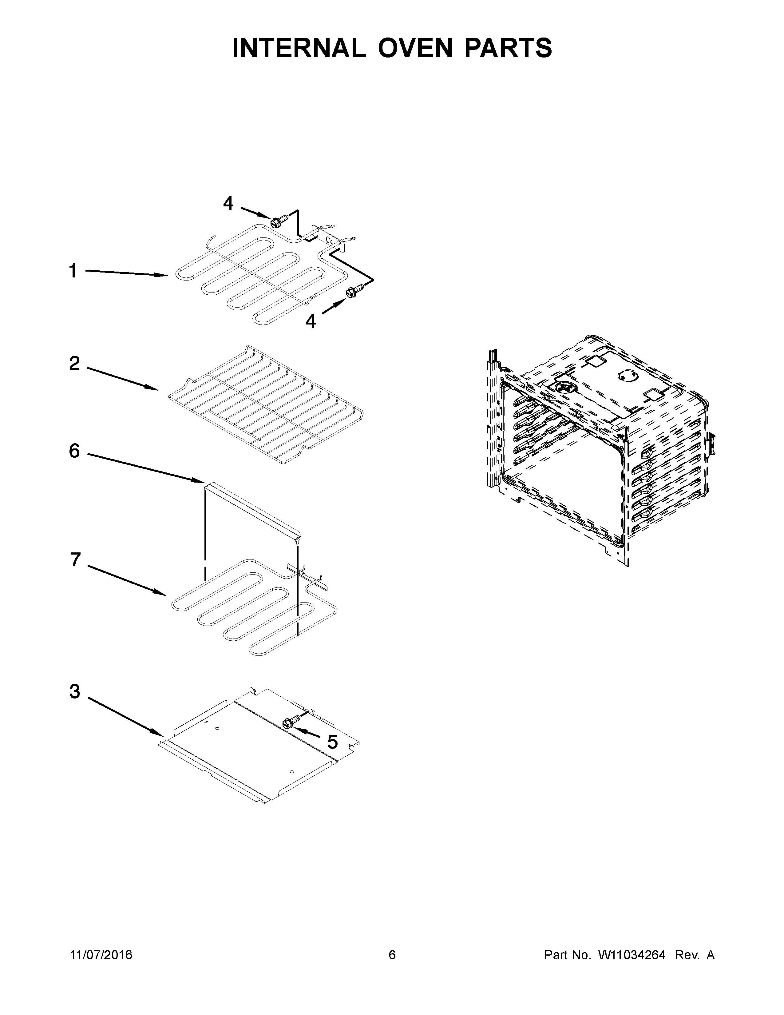 Internal Oven Parts Diagram and Parts List for IBS300DS02  Whirlpool Wall Oven