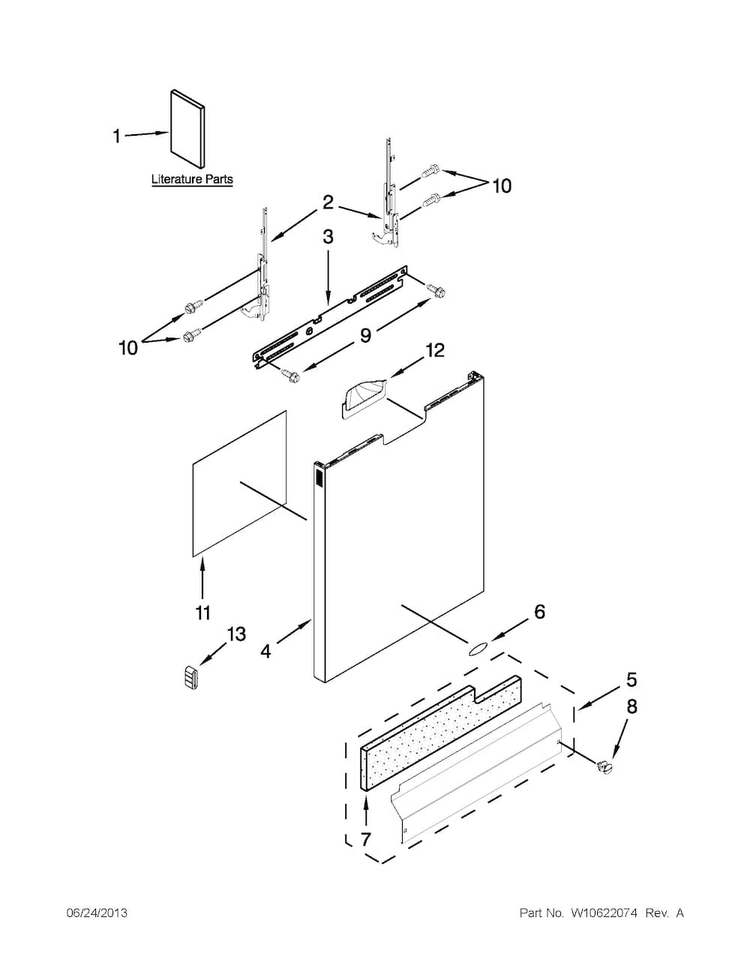 Door And Panel Parts Diagram and Parts List for WDF530PLYB6  Whirlpool Dishwasher