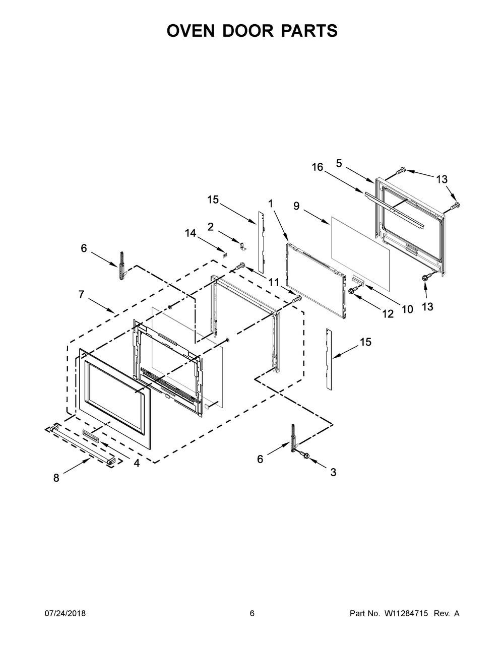 Oven Door Parts Diagram and Parts List for KOSE507EBL04  Whirlpool Wall Oven