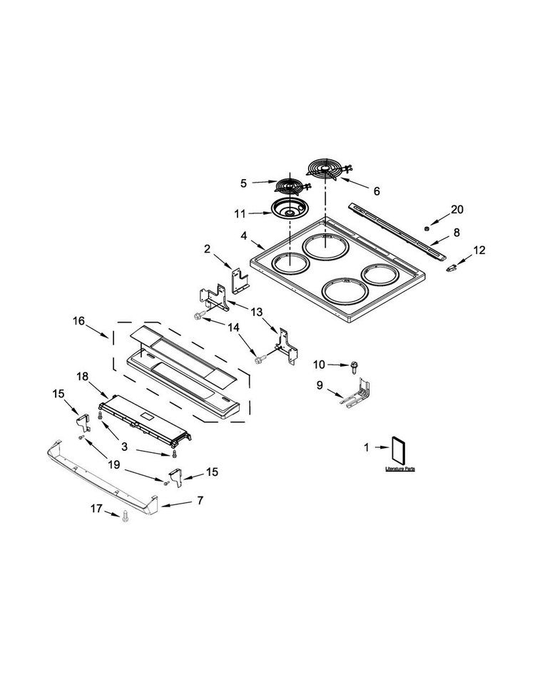 Cooktop Parts Diagram and Parts List for WEC310S0FS0  Whirlpool Range