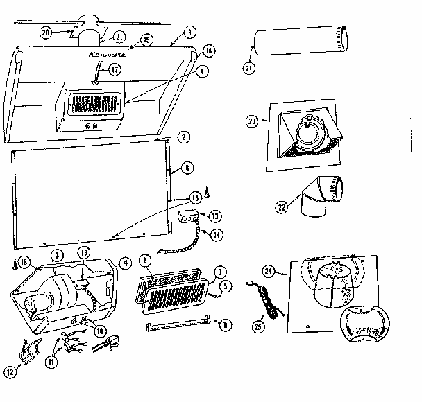 Range Hood Diagram and Parts List for 8509071  Kenmore Range Hood