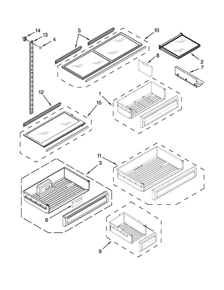 Shelf Parts Diagram and Parts List for KBRO36FTX08  KitchenAid Refrigerator
